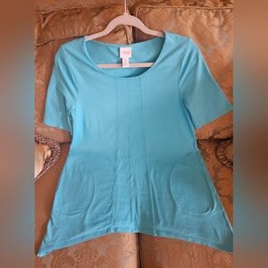 NWOT Weekends by Chico's Blue cotton short sleeve shirt